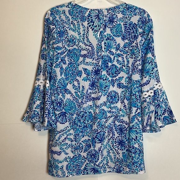 Lilly Pulitzer Hollie Tunic Turquoise Oasis Shell Me You Love Me Size Medium - Picture 4 of 16